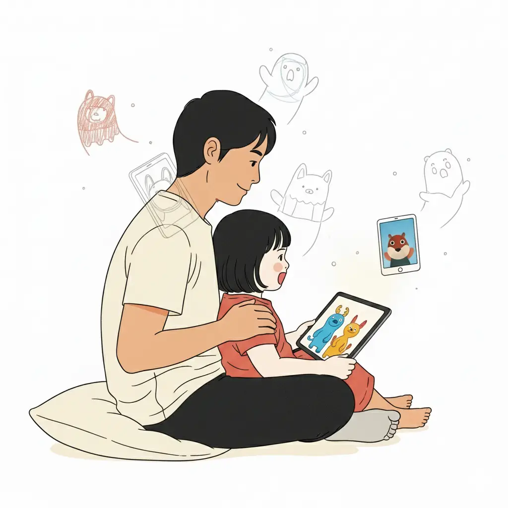 A father and daughter at bedtime in the age of AI